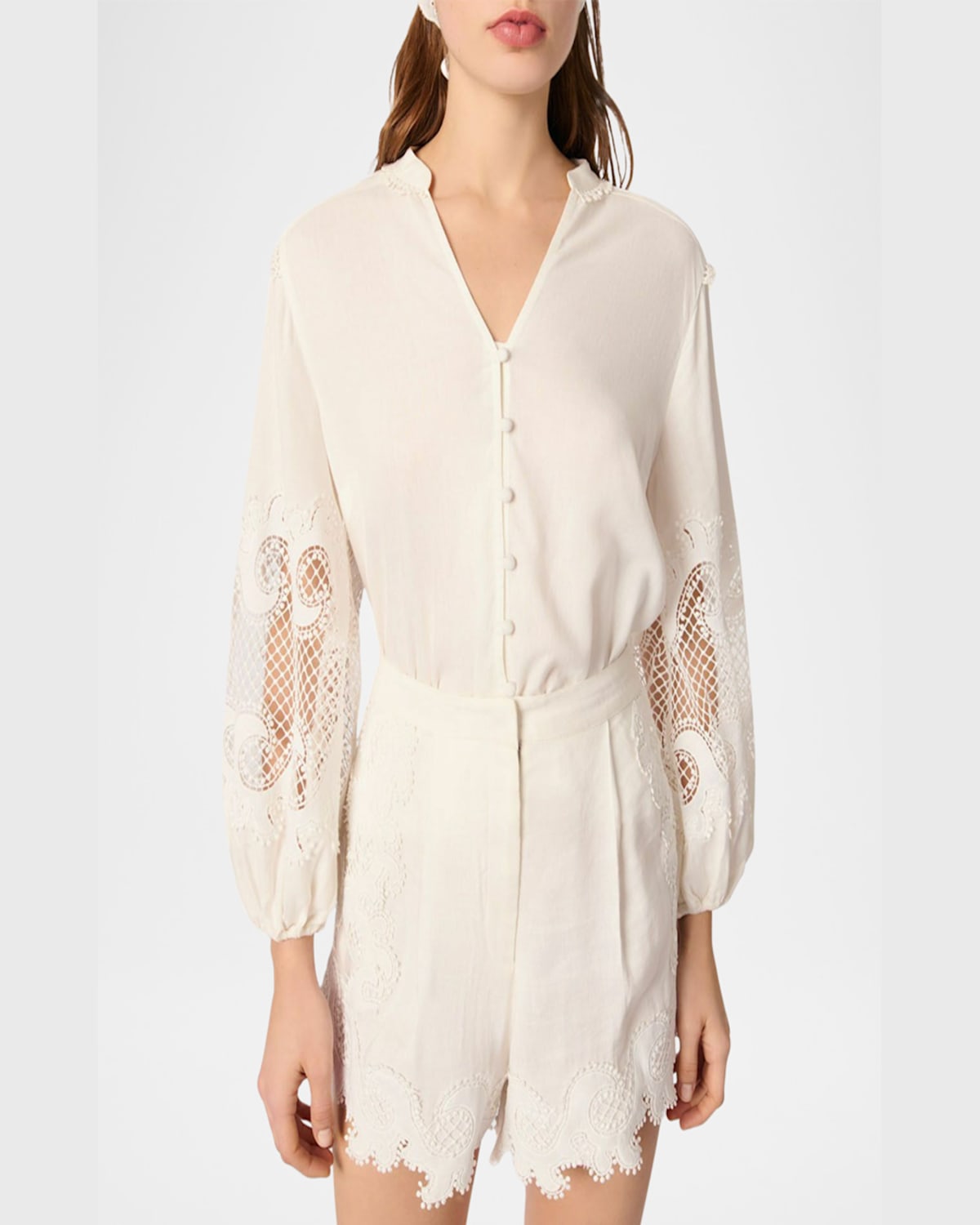 MAJE ITELA EMBROIDERED LINEN-BLEND SHORTS