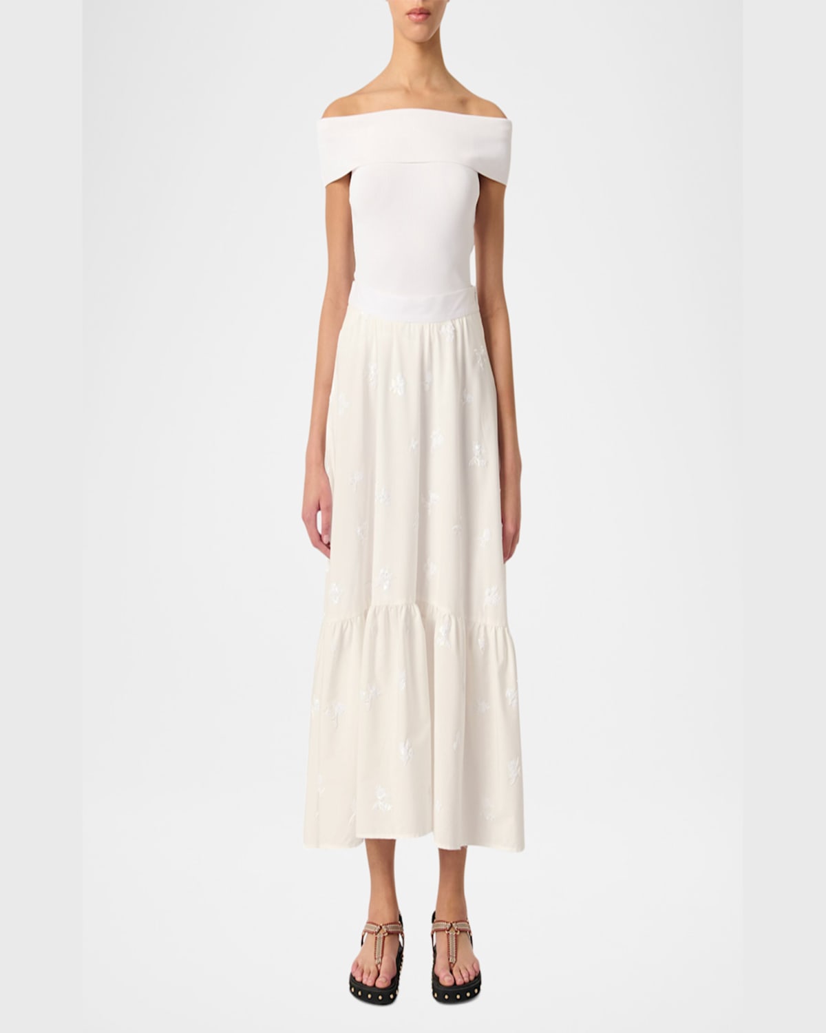 Maje Womens Blanc Sequin-embellished Curved-hem Woven Midi Skirt In White