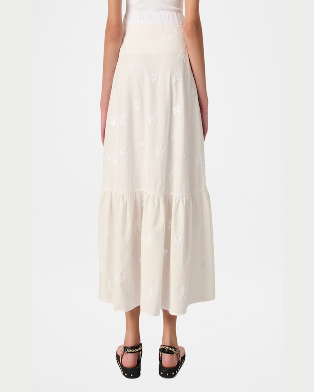 Maje Womens Blanc Sequin-embellished Curved-hem Woven Midi Skirt In White