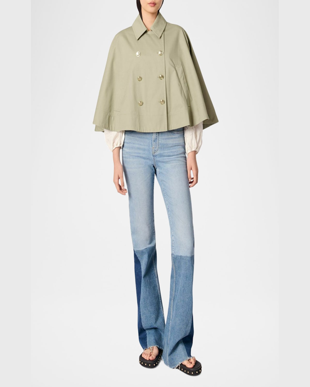 Maje Gecapi Cape-effect Short Trench Coat In Khaki
