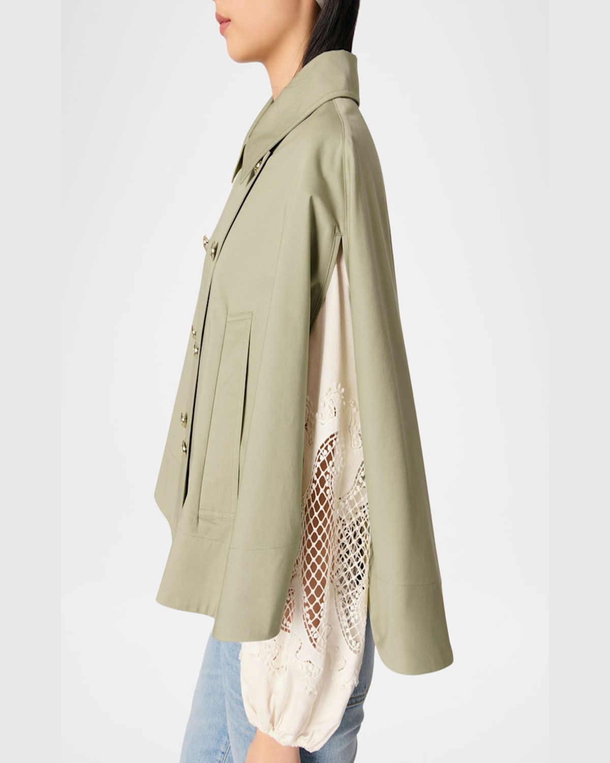 Maje Gecapi Cape-effect Short Trench Coat In Khaki