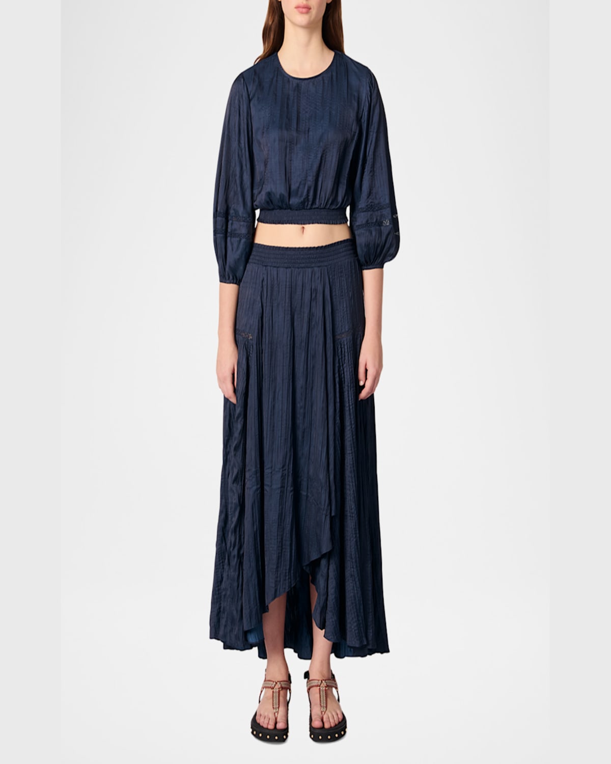 MAJE JAPRI PLEATED SATIN-EFFECT SKIRT