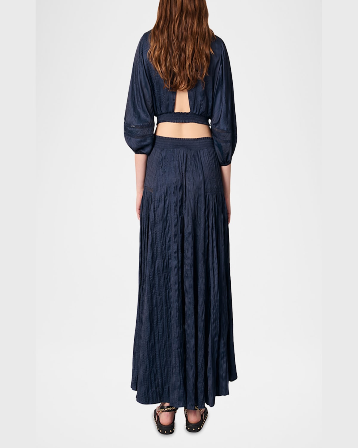 MAJE JAPRI PLEATED SATIN-EFFECT SKIRT