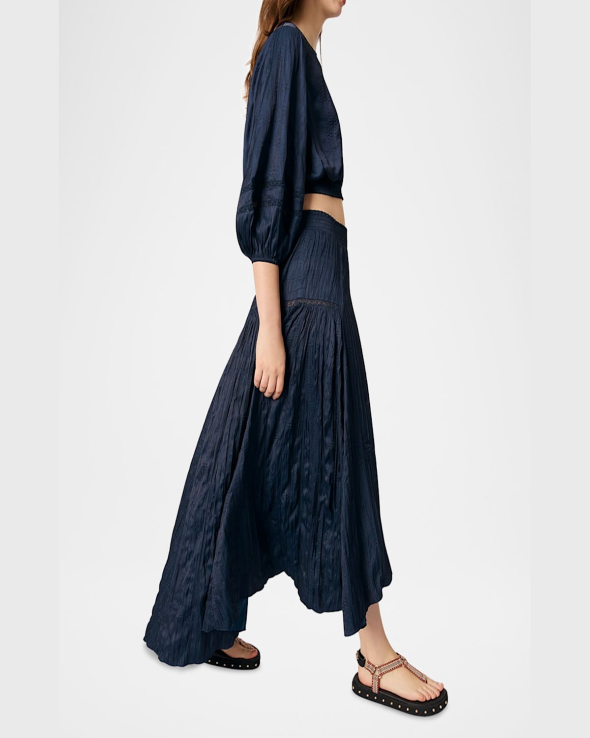 MAJE JAPRI PLEATED SATIN-EFFECT SKIRT