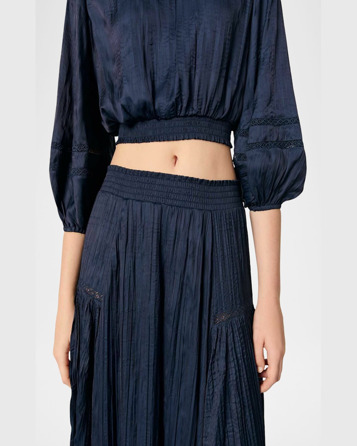 MAJE JAPRI PLEATED SATIN-EFFECT SKIRT