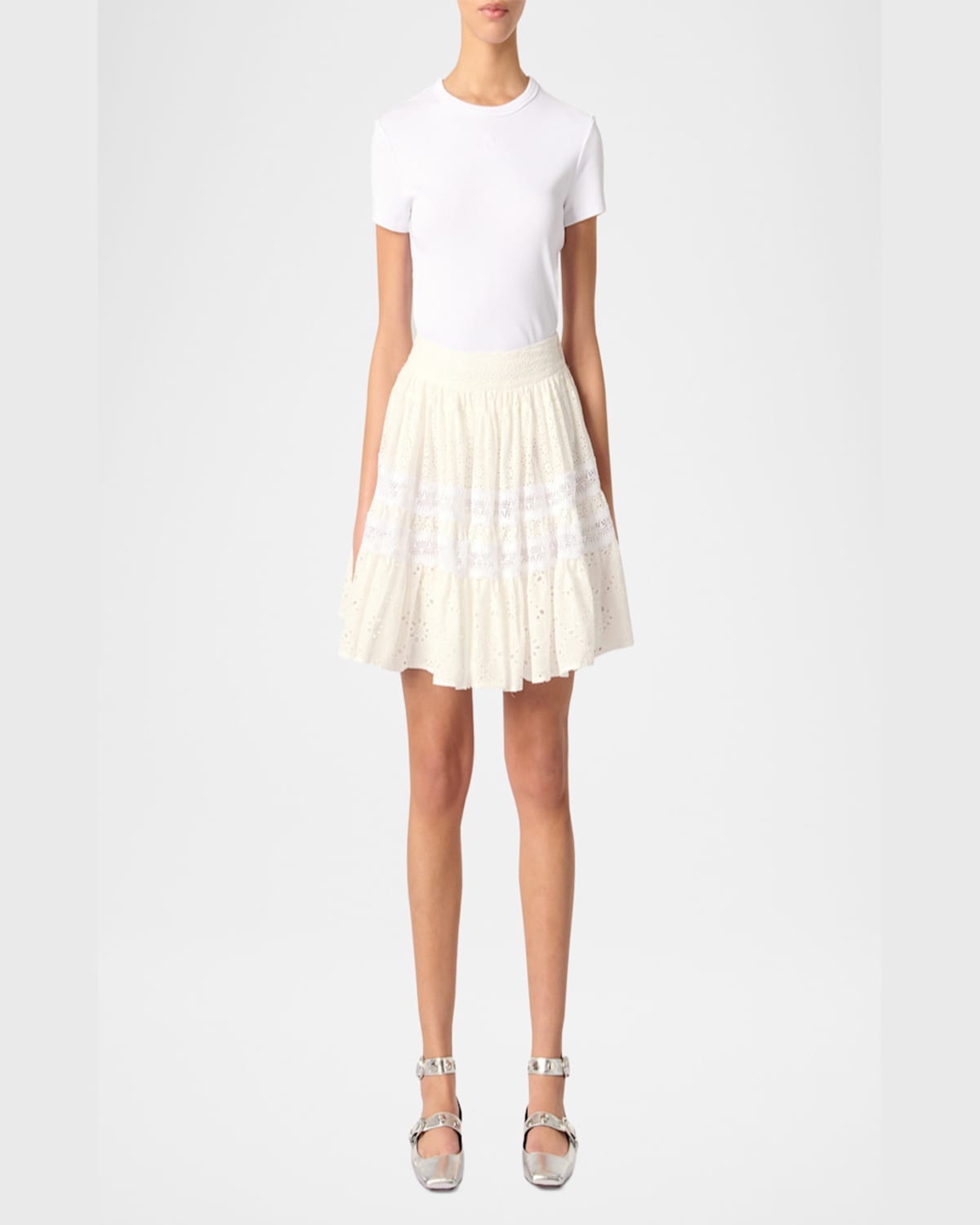 Maje Cotton Embroidered Mini Skirt In White