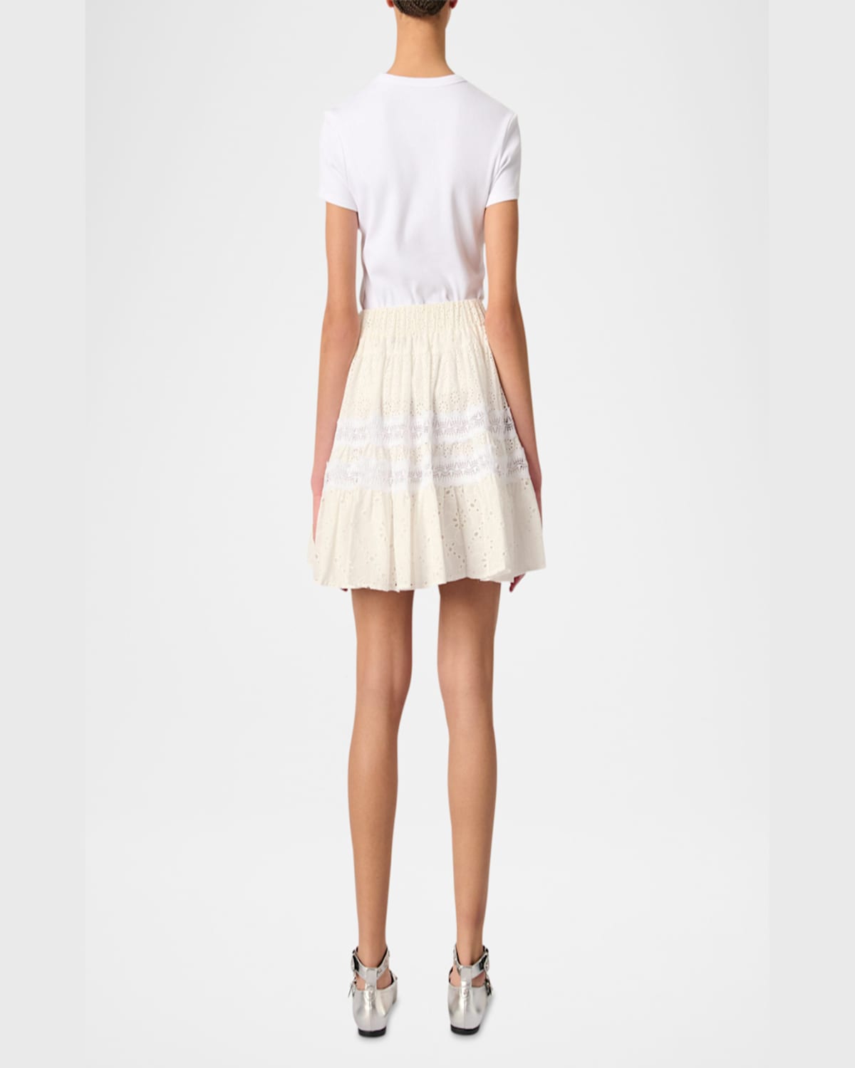 Maje Cotton Embroidered Mini Skirt In White