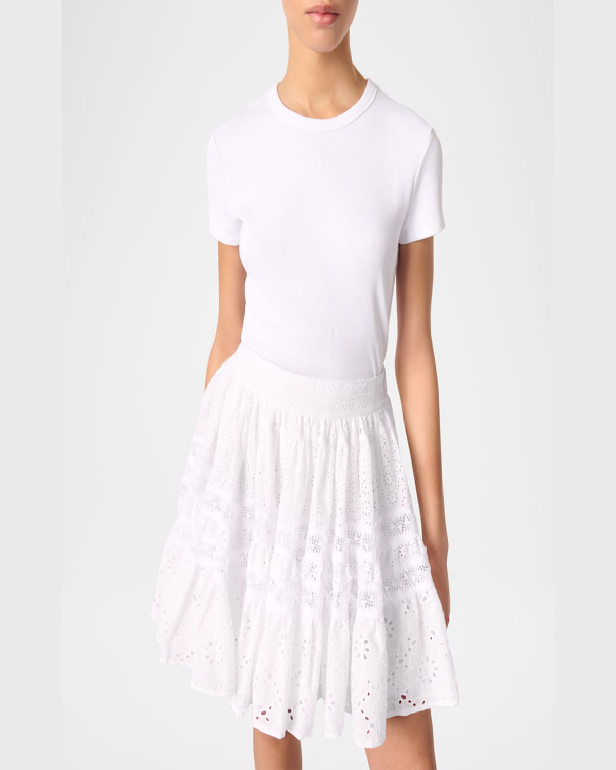 Maje Cotton Embroidered Mini Skirt In White