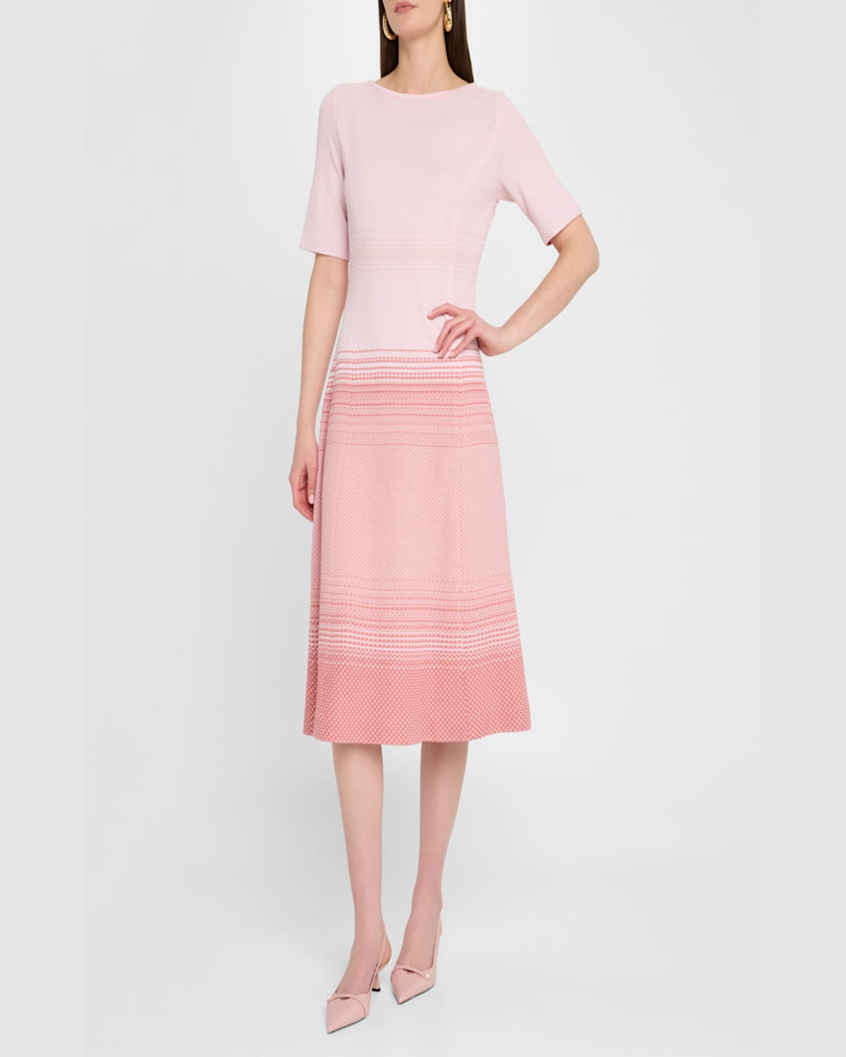 Misook A Line Ombre Midi Dress In Soft Blush/honey Suckle/white
