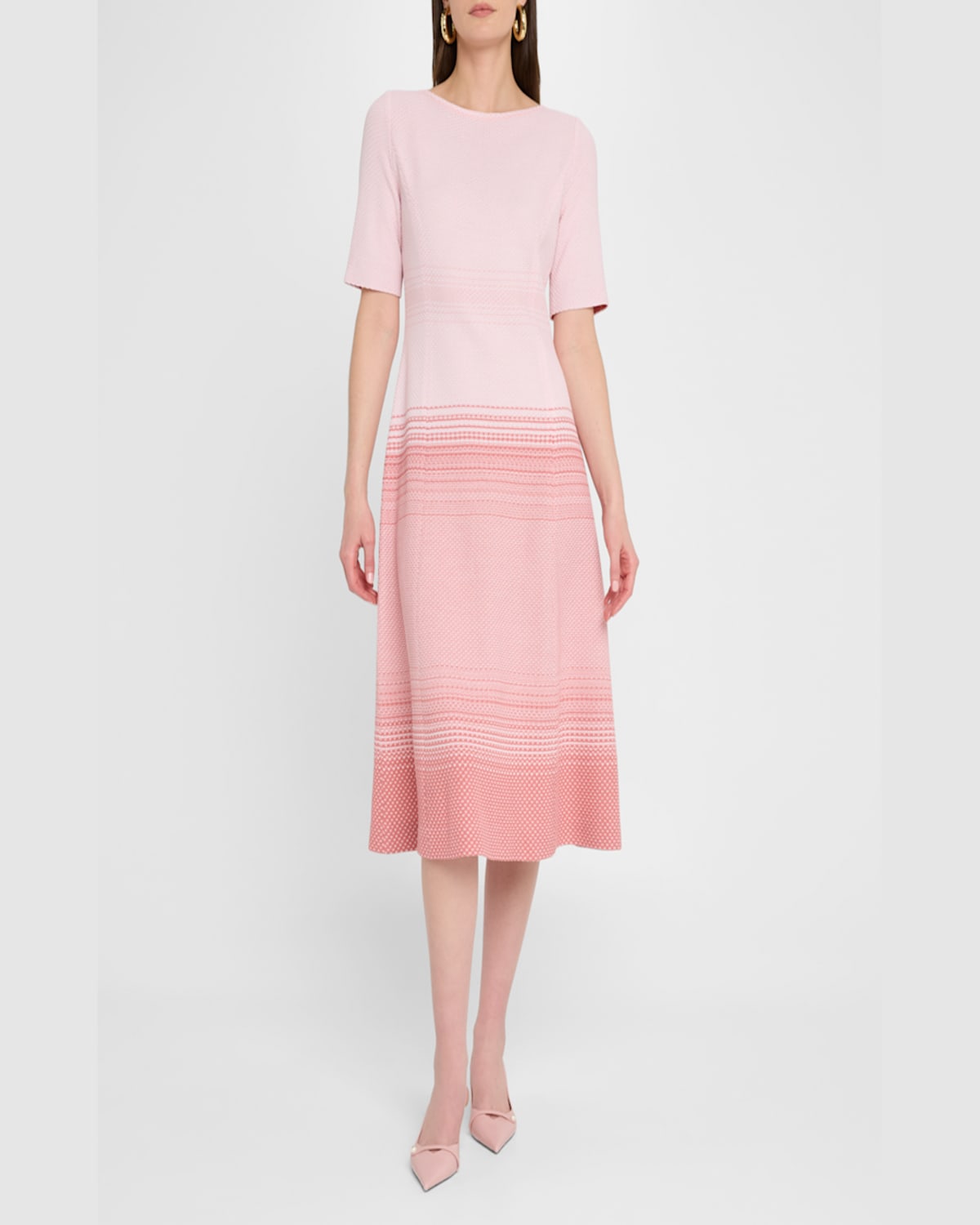 Misook A Line Ombre Midi Dress In Soft Blush/honey Suckle/white