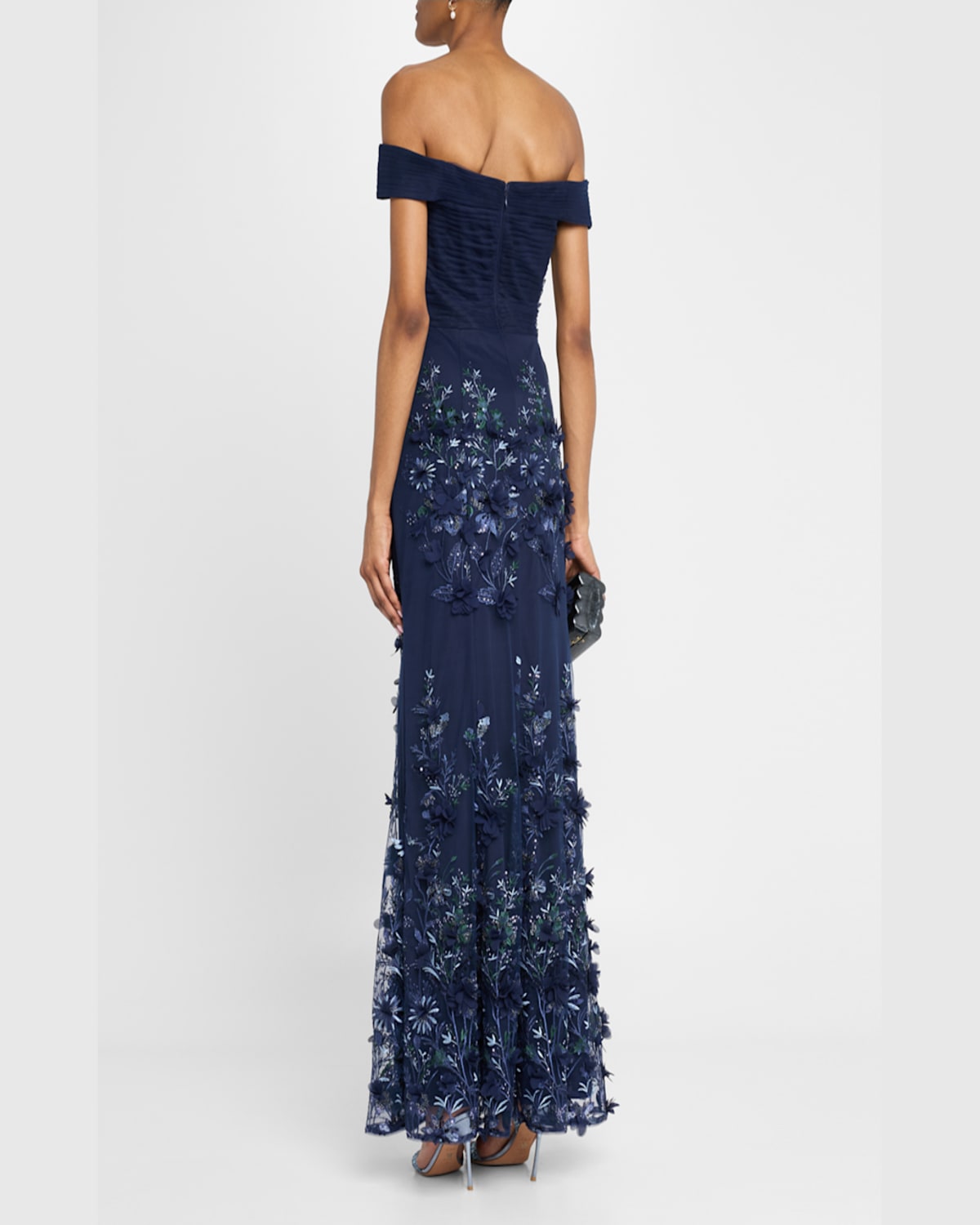 Aidan Mattox By Adrianna Papell Sequin Embellished Off The Shoulder Mermaid Gown In Navy