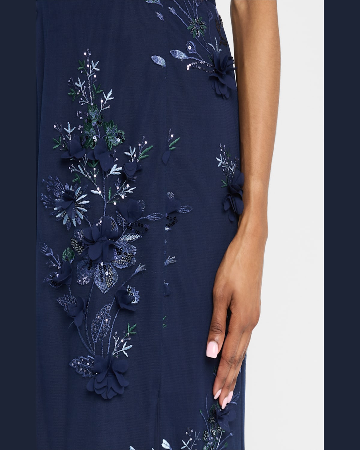 Aidan Mattox By Adrianna Papell Sequin Embellished Off The Shoulder Mermaid Gown In Navy
