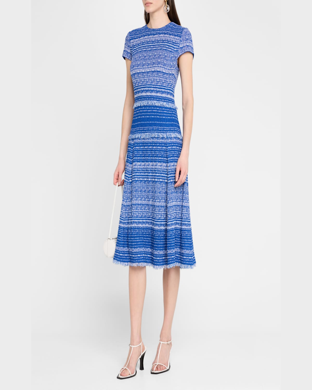 Shop Misook Modern-fit Melange Tweed Knit Midi Dress In Aegean Blue/aquatic/white