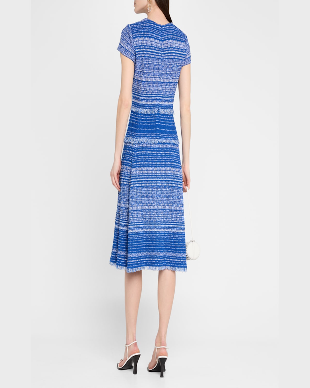 Shop Misook Modern-fit Melange Tweed Knit Midi Dress In Aegean Blue/aquatic/white