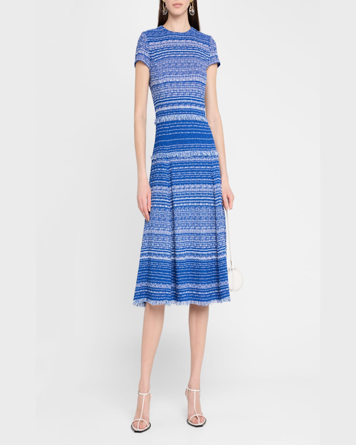 Shop Misook Modern-fit Melange Tweed Knit Midi Dress In Aegean Blue/aquatic/white