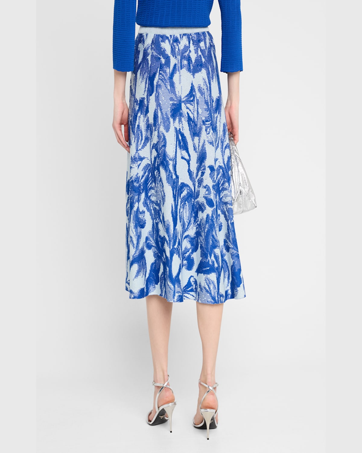 Misook Heritage-fit Floral Jacquard Knit Midi Skirt In Aegean Blue/aquatic