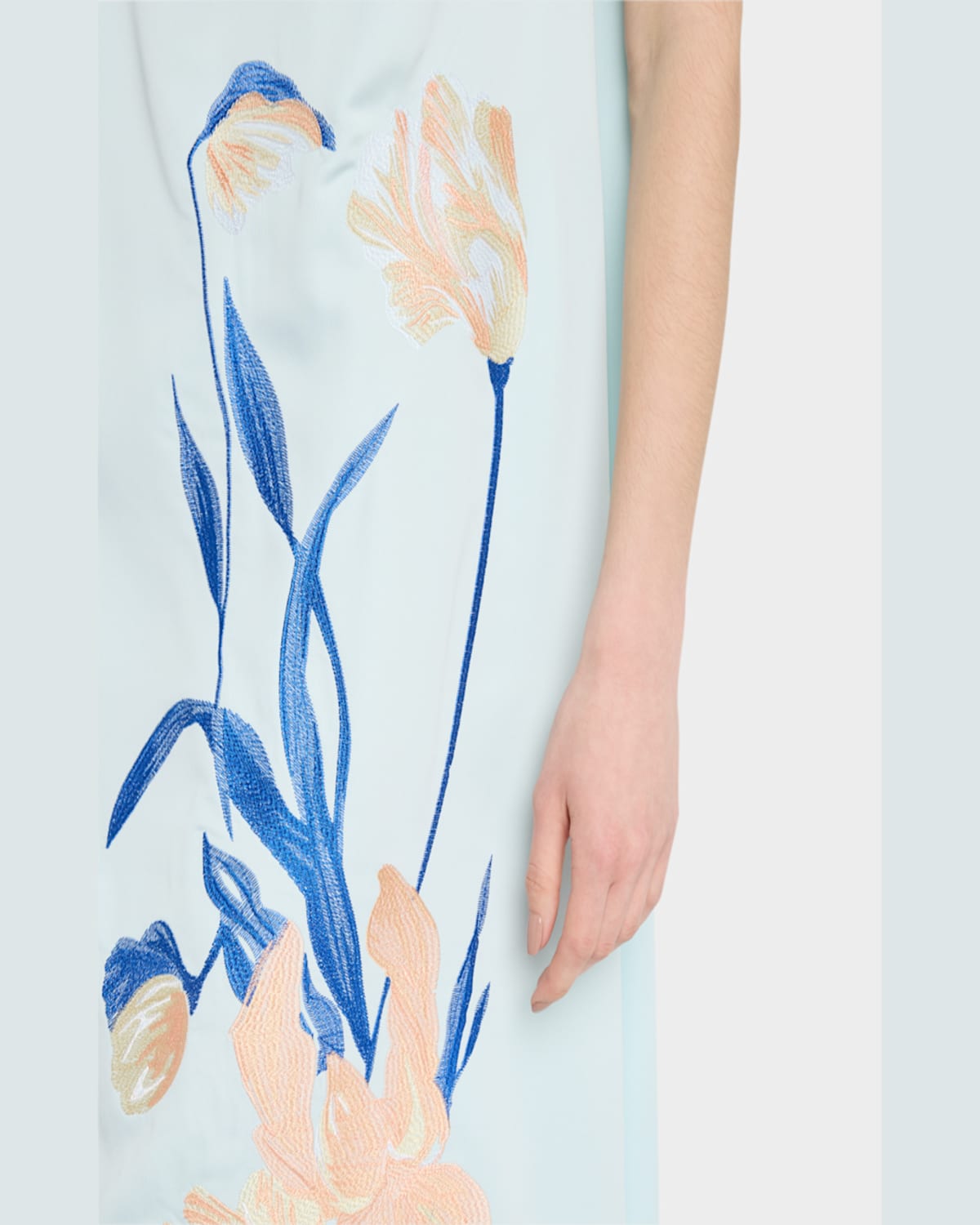 Misook Modern Fit Floral Embroidery Midi Dress In Aquatic/aegean Blue/peach Blossom/biscotti/white