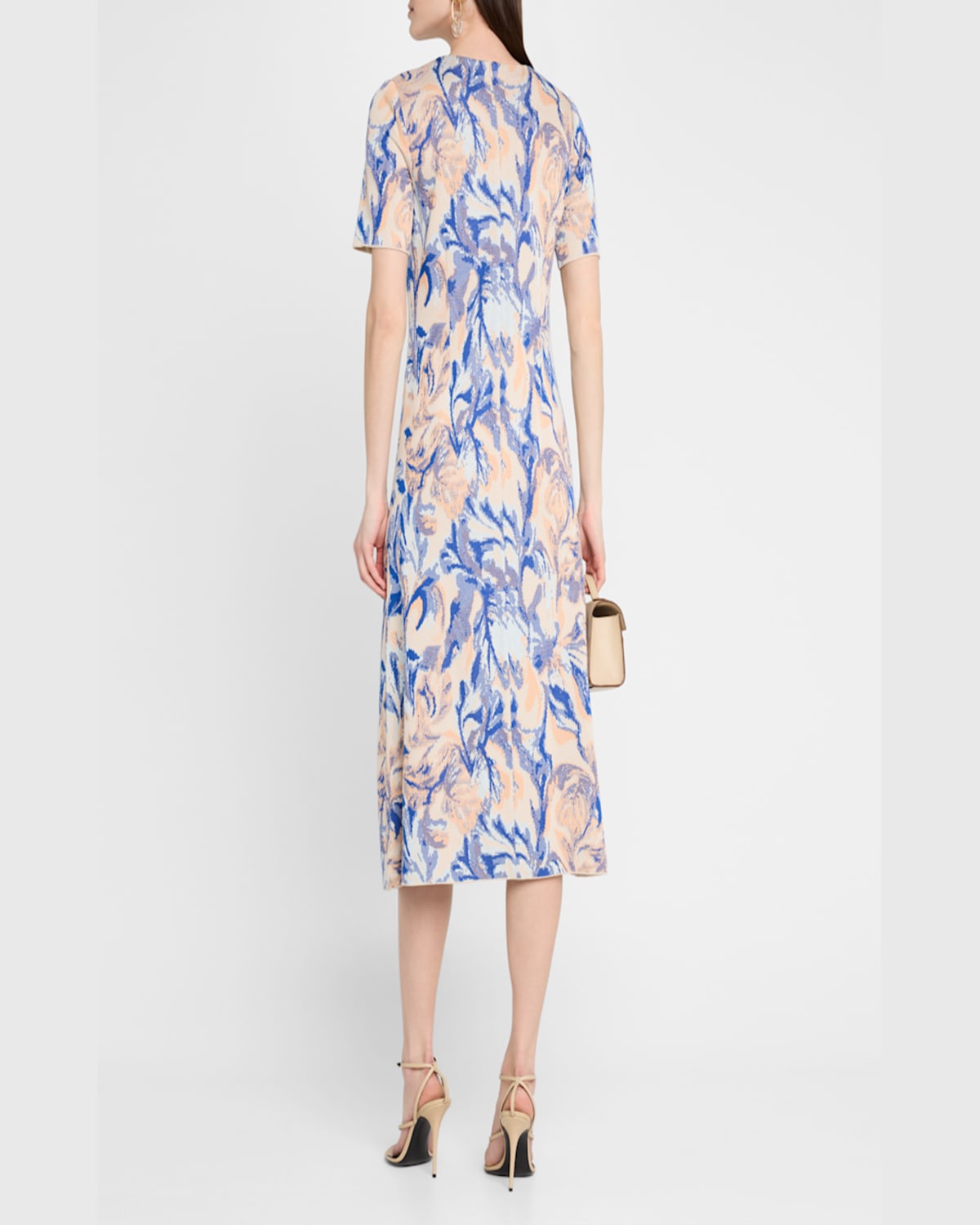 Misook Modern Fit Floral Jacuard Dress In Aegean Blue/aquatic/peach Blossom/biscotti