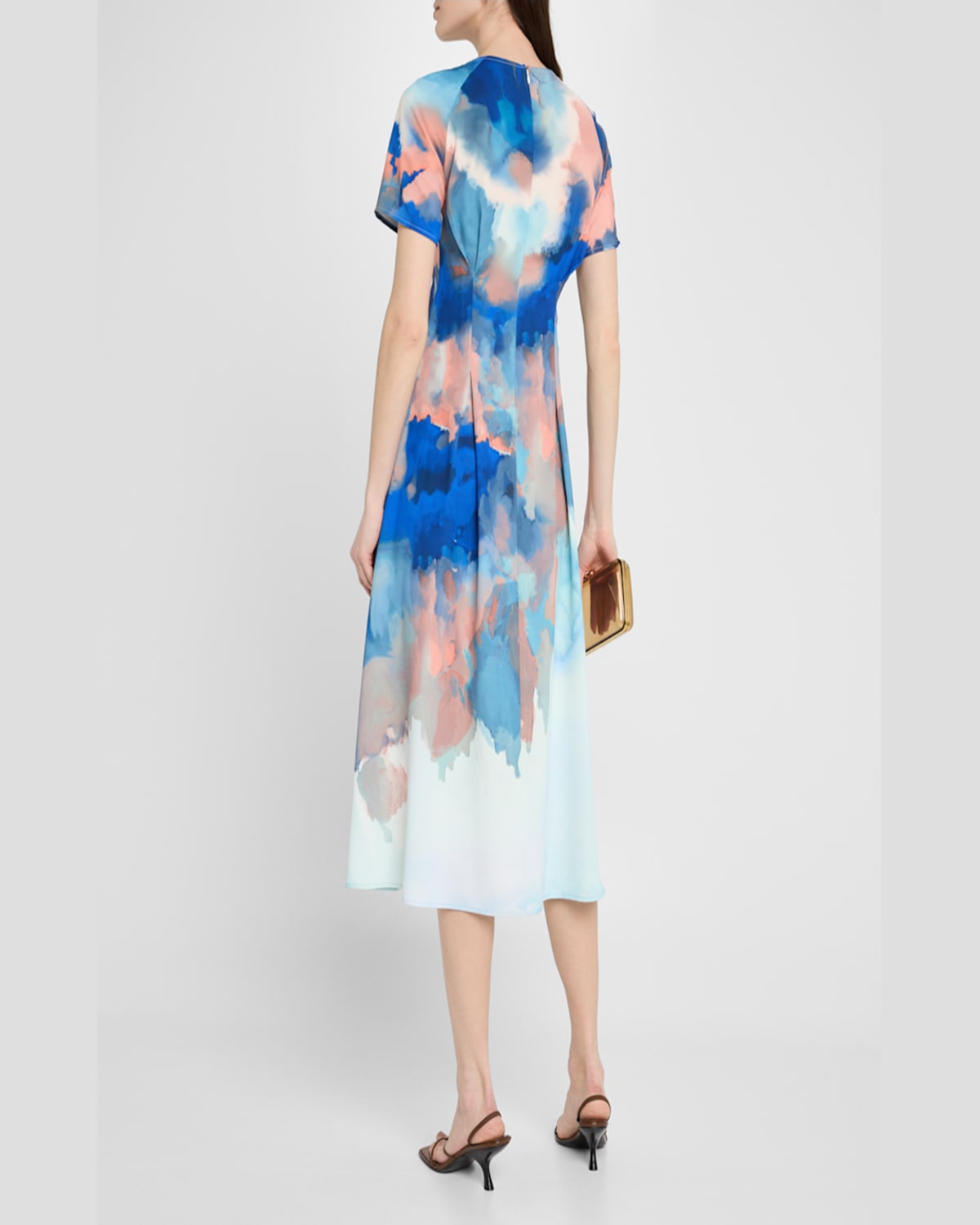 Misook Watercolor Midi Dress In Aegean Blue/aquatic/baked Clay/peach Blossom/biscotti/white/black