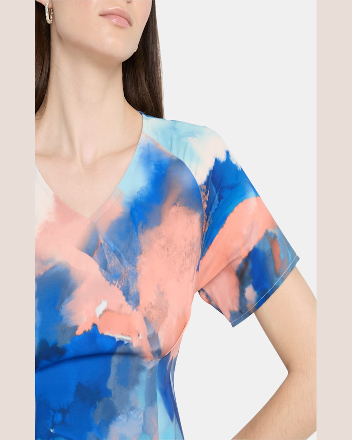 Misook Watercolor Midi Dress In Aegean Blue/aquatic/baked Clay/peach Blossom/biscotti/white/black