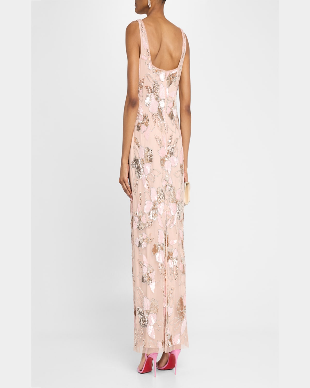 AIDAN MATTOX FLORAL BEAD & SEQUIN COLUMN GOWN 
