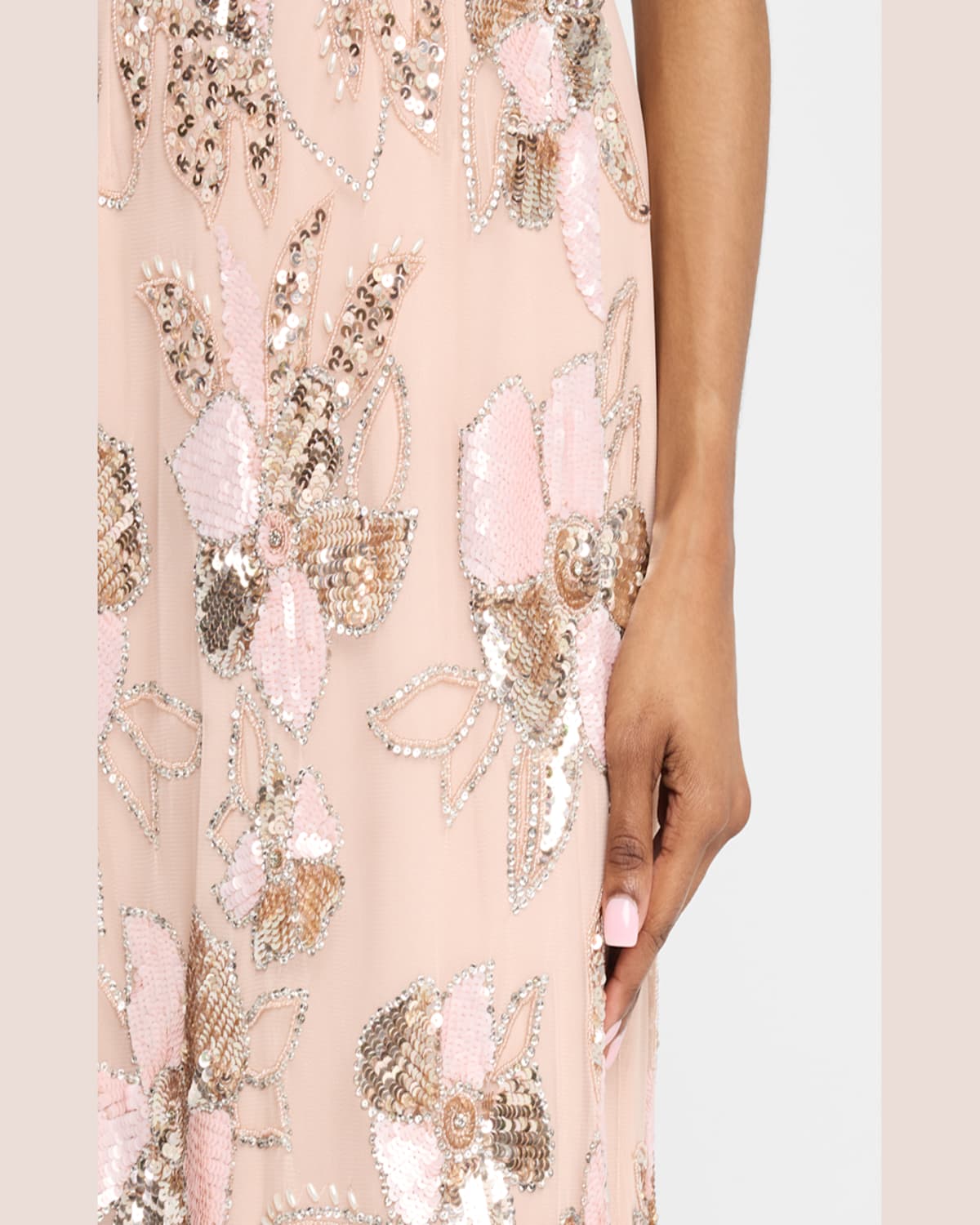 AIDAN MATTOX FLORAL BEAD & SEQUIN COLUMN GOWN 