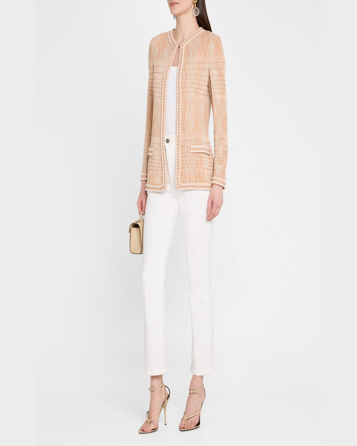 Misook Heritage-fit Whipstitch Melange Knit Jacket In Baked Clay/biscotti/aquatic