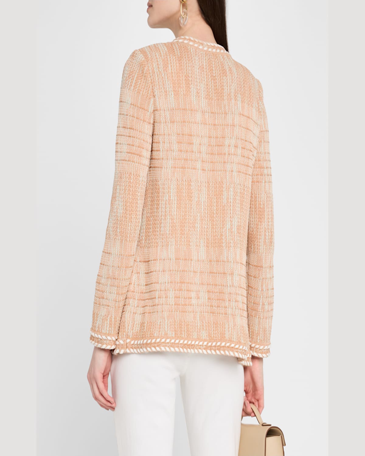 Misook Heritage-fit Whipstitch Melange Knit Jacket In Baked Clay/biscotti/aquatic