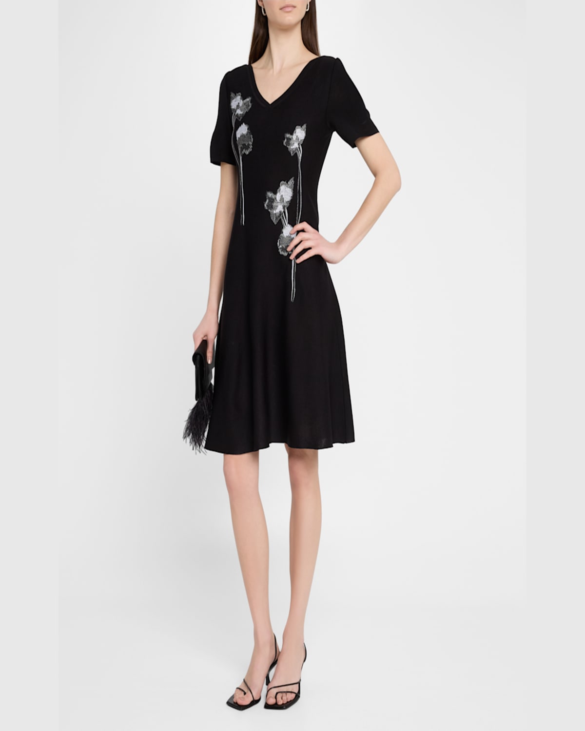 Shop Misook Modern-fit Embroidered Knit Dress In Black/white