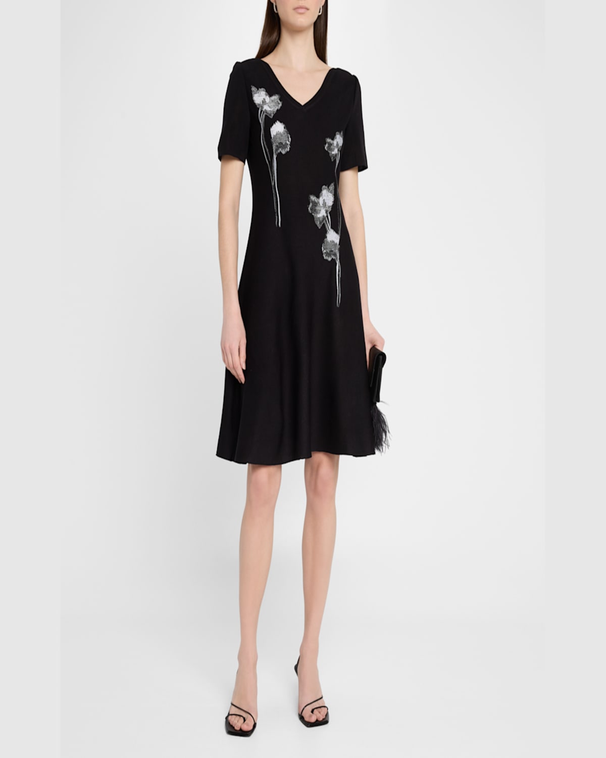Shop Misook Modern-fit Embroidered Knit Dress In Black/white