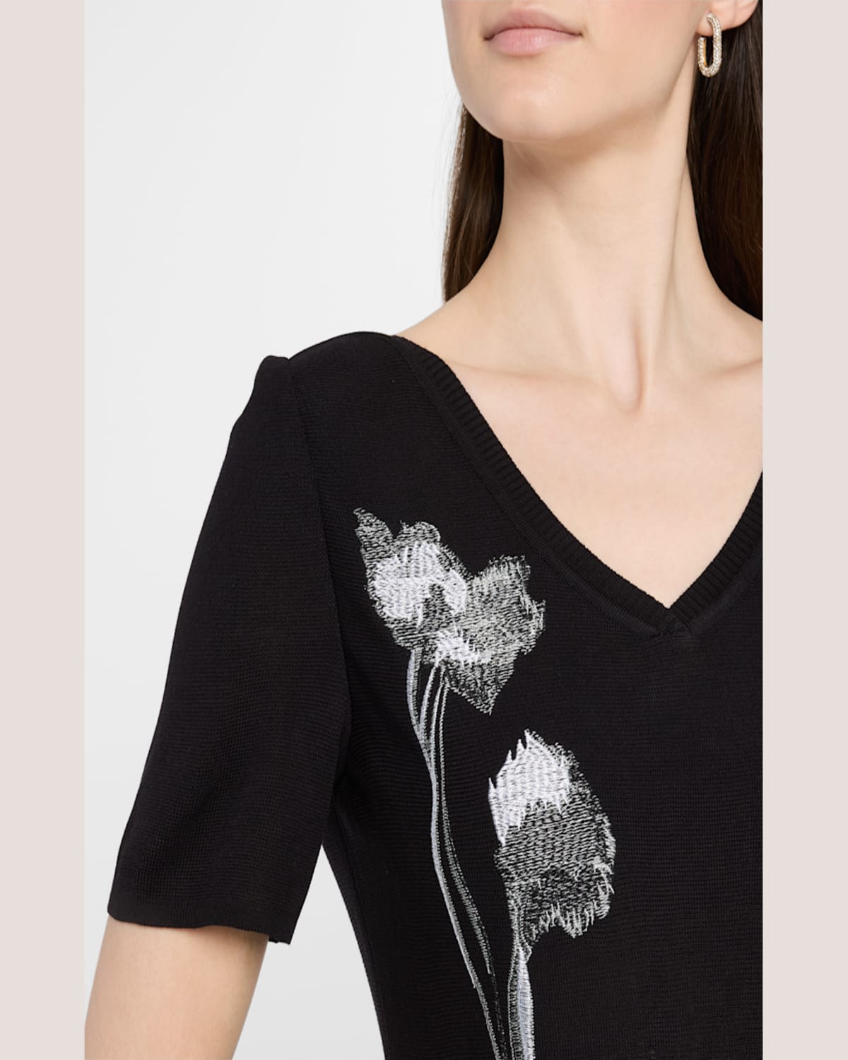 Shop Misook Modern-fit Embroidered Knit Dress In Black/white