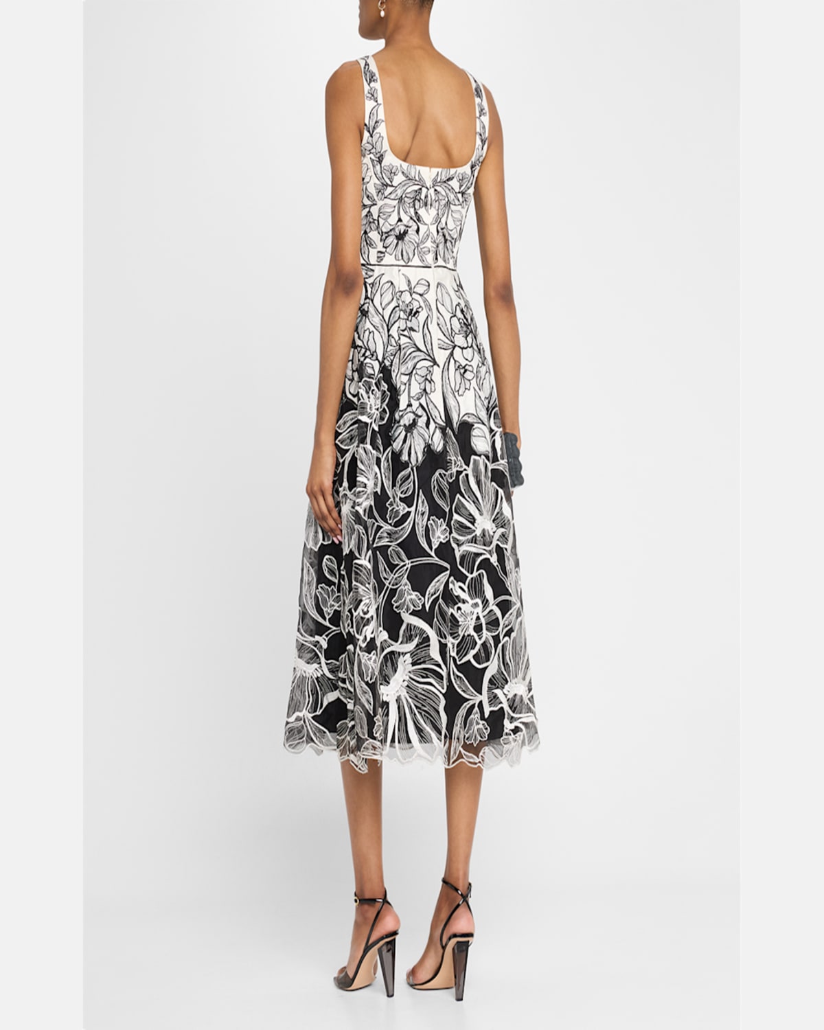 AIDAN MATTOX SLEEVELESS FLORAL-EMBROIDERED MIDI DRESS