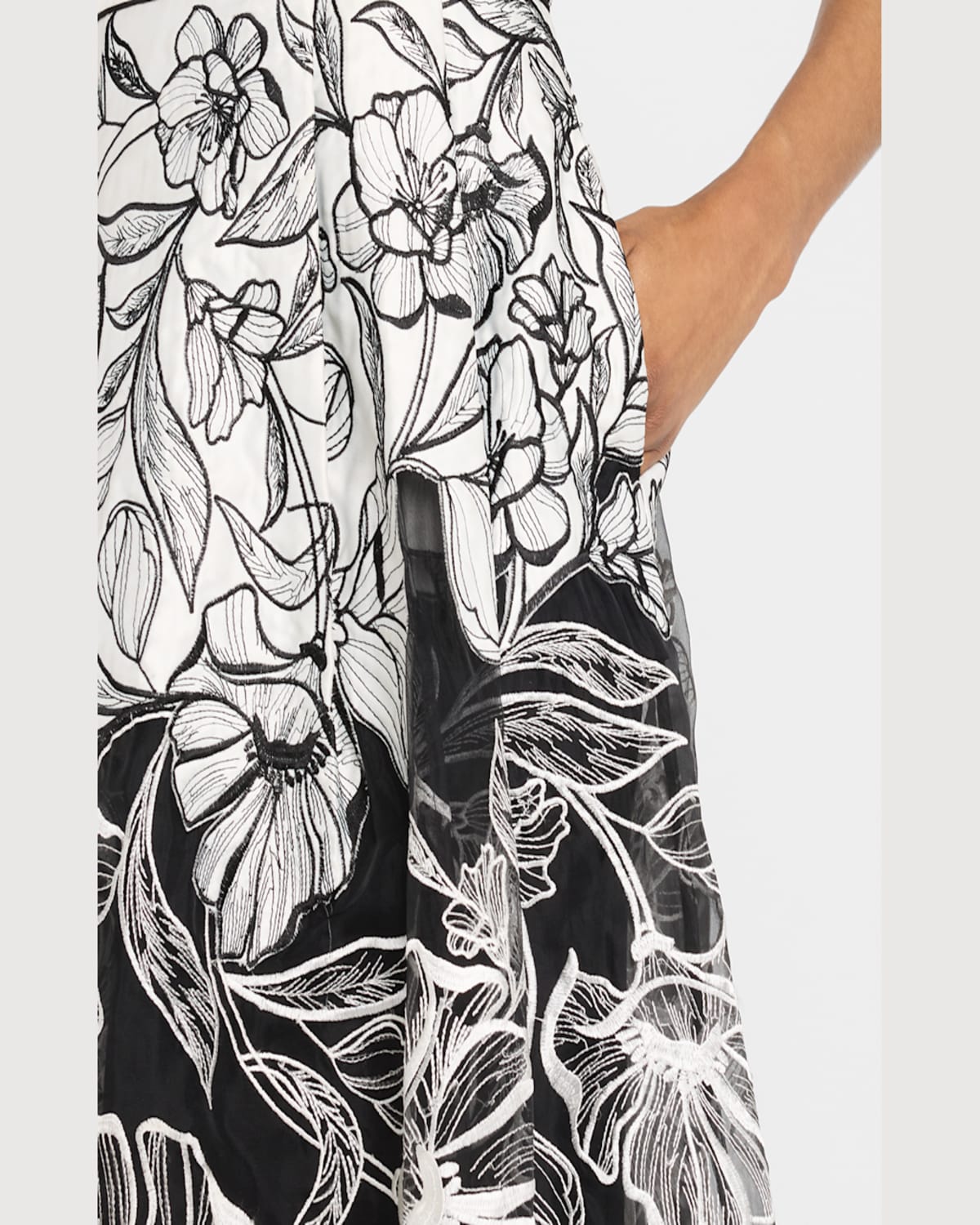 AIDAN MATTOX SLEEVELESS FLORAL-EMBROIDERED MIDI DRESS