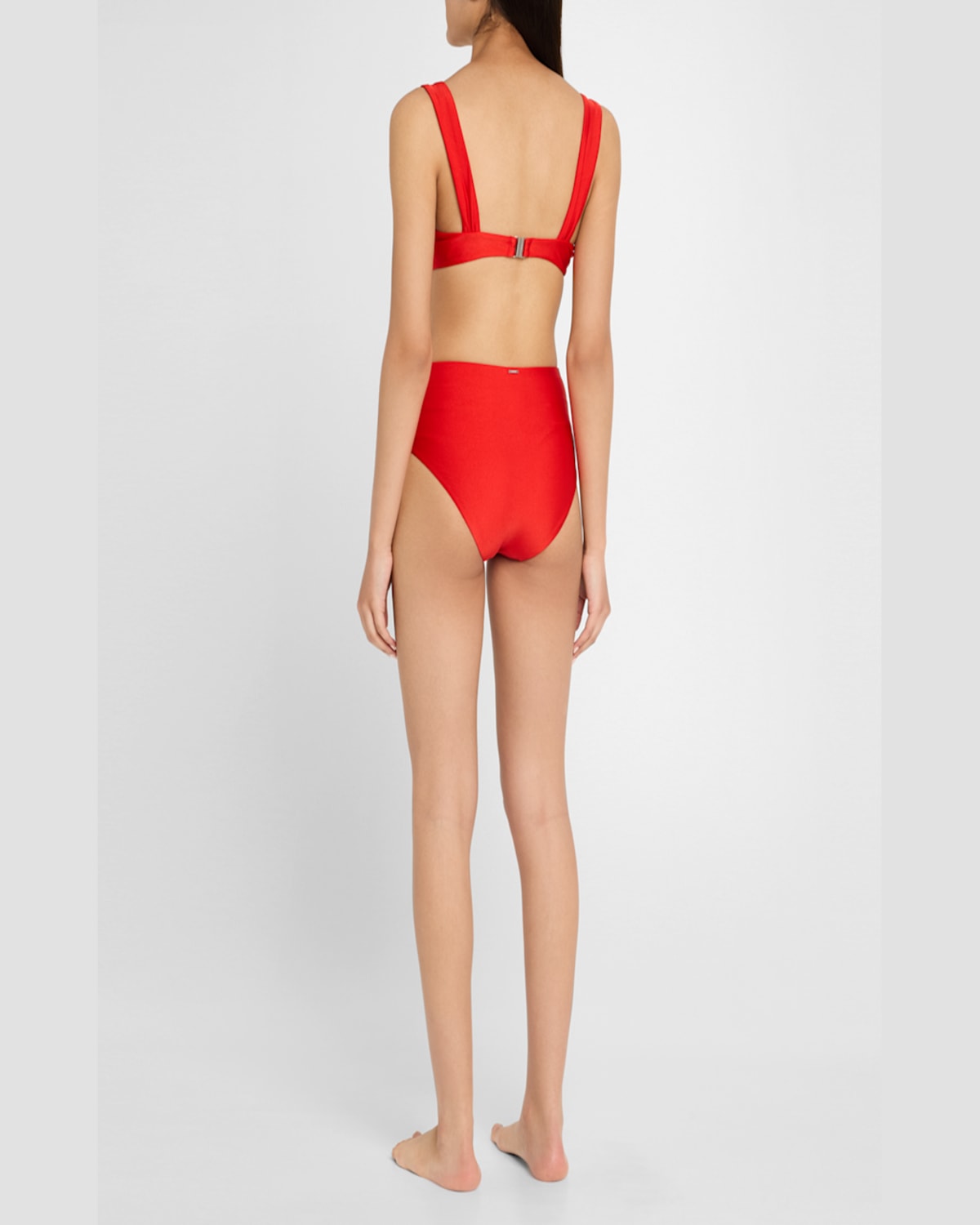 Shop Simkhai Teya Ruched High-waist Bikini Bottoms In Fiery Red