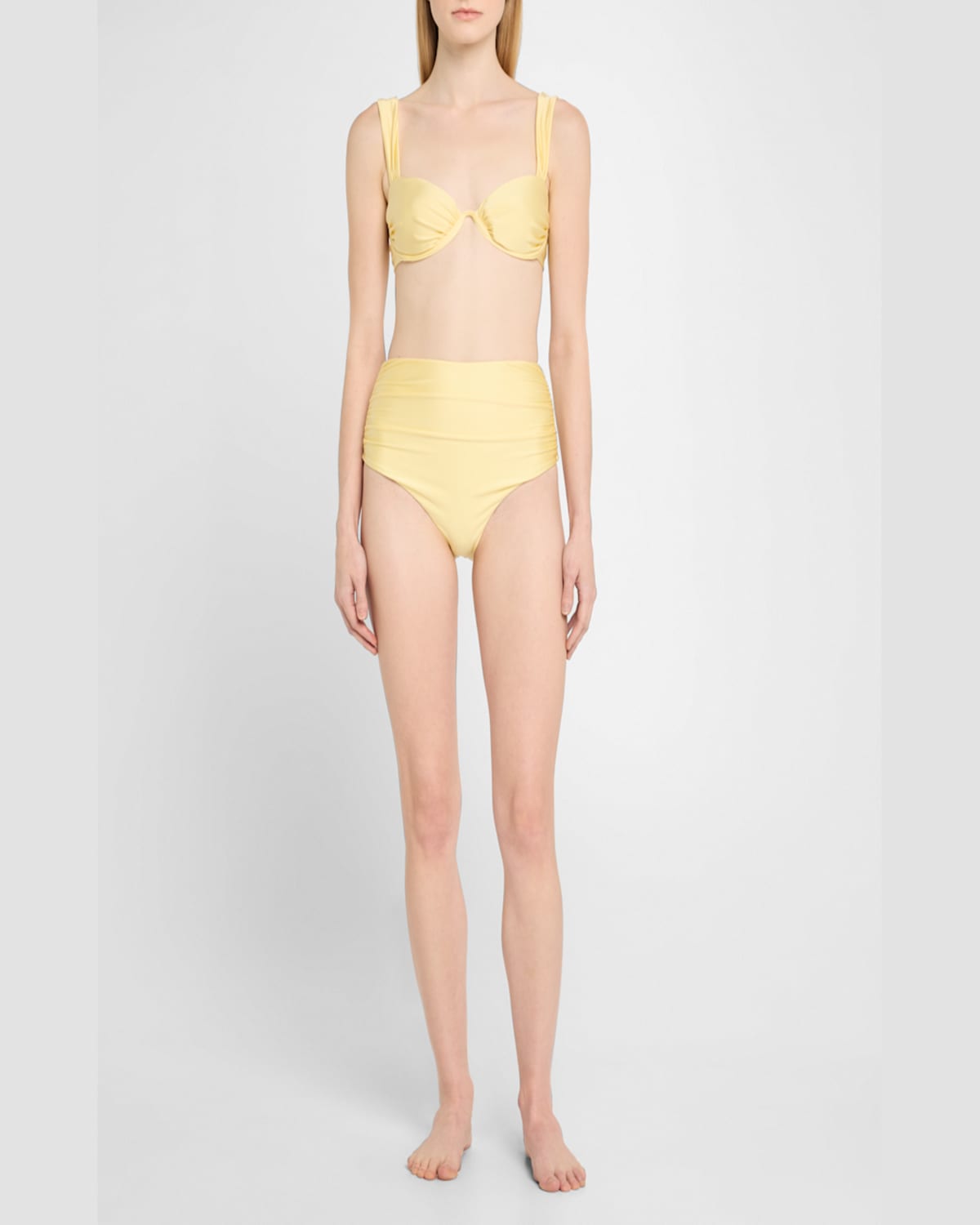 Shop Simkhai Teya Ruched High-waist Bikini Bottoms In Fiery Red