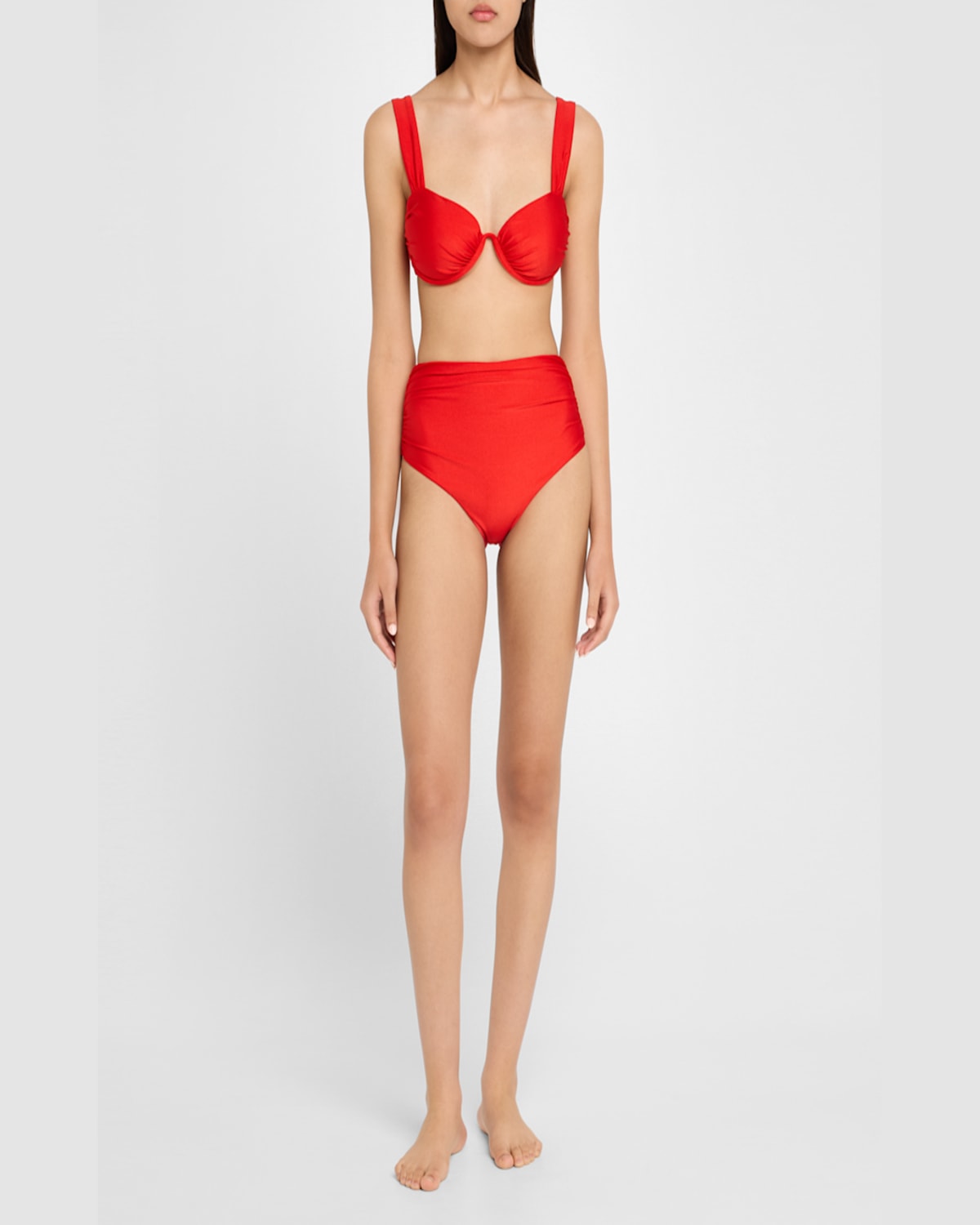 Simkhai Anniston Ruched Bikini Top In Fiery Red