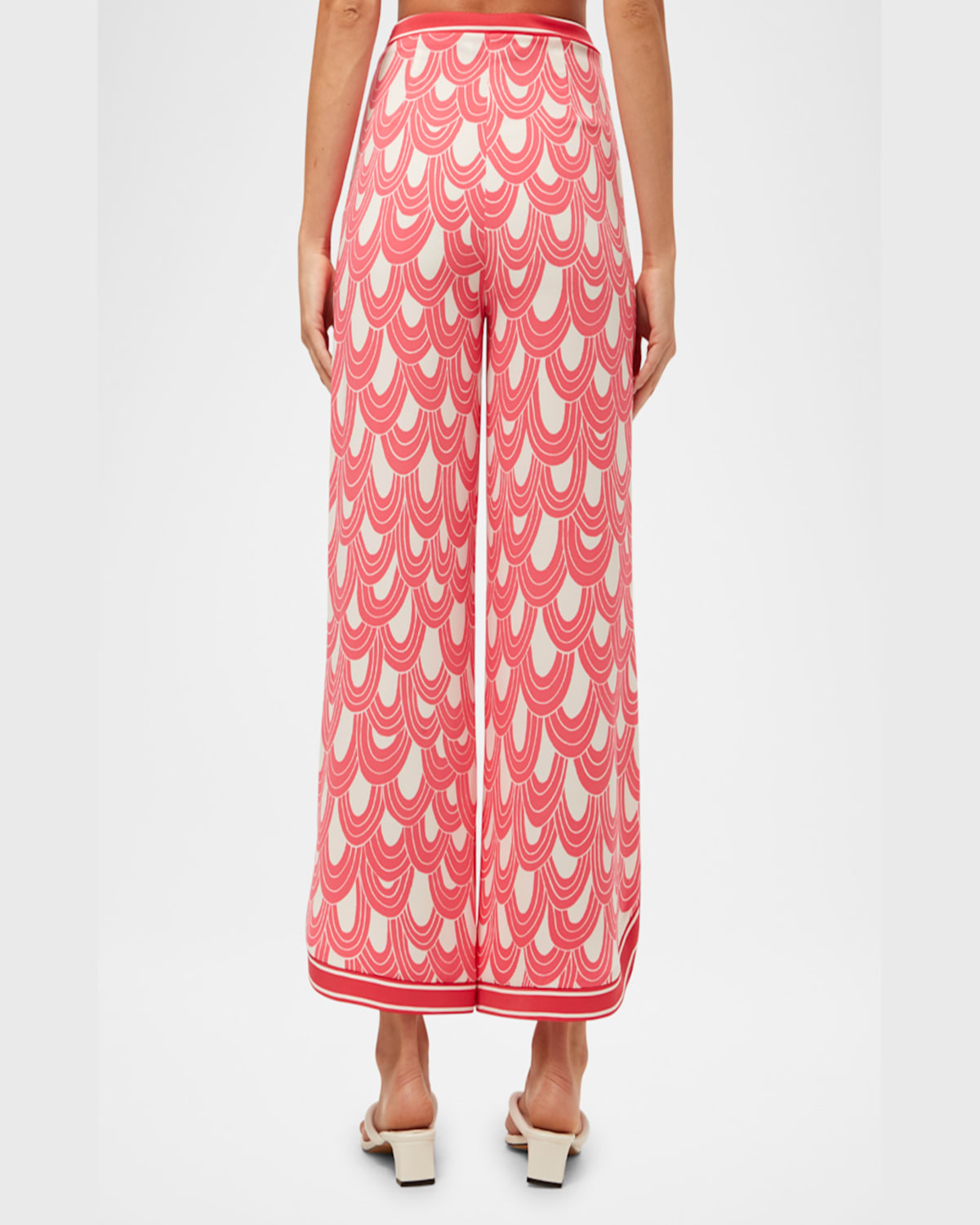 Trina Turk Overhead Cropped Scallop-print Pants In Coral Crushwhitewash