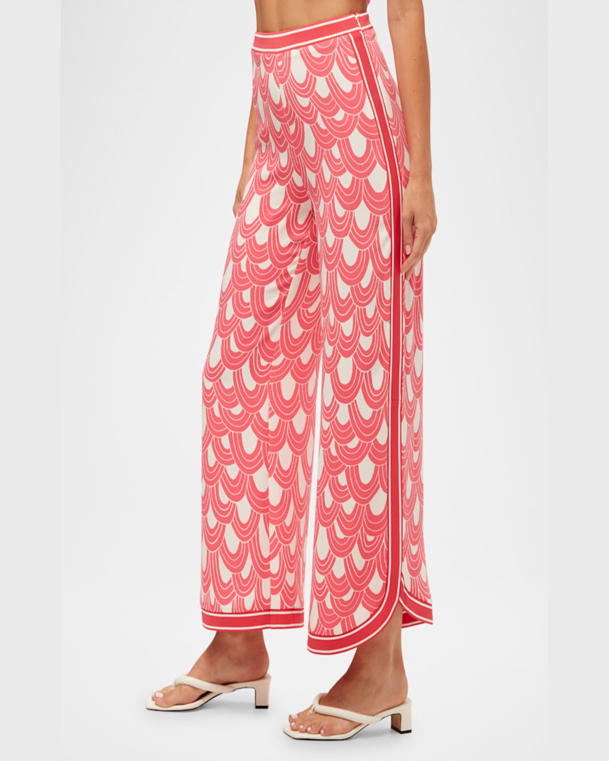 Trina Turk Overhead Cropped Scallop-print Pants In Coral Crushwhitewash