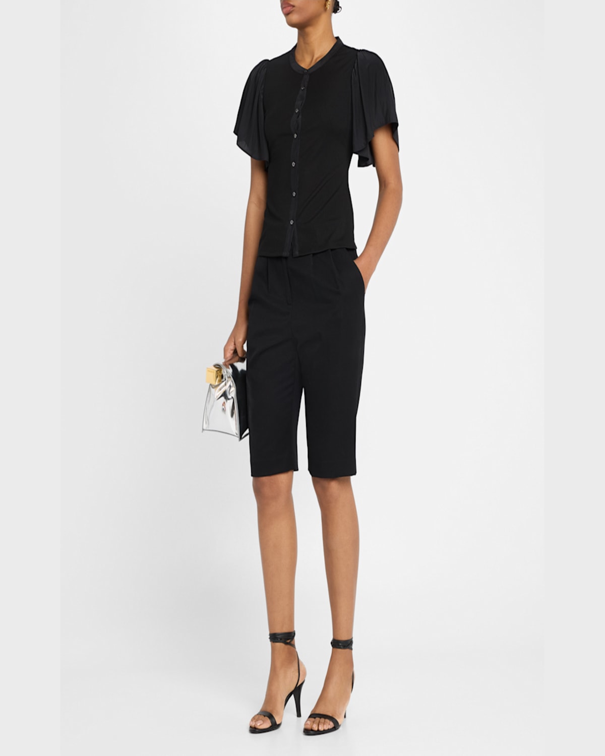 Shop Ramy Brook Colette Button-front Flutter-sleeve Top In Ivory