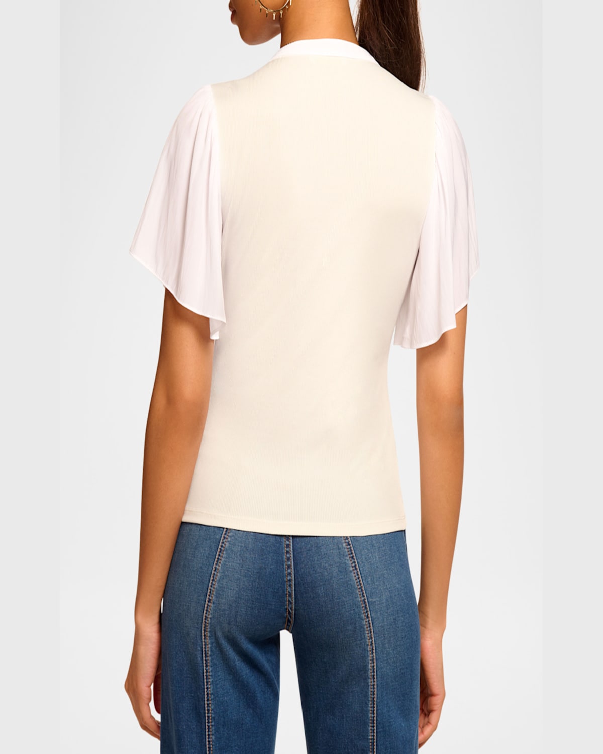 Shop Ramy Brook Colette Button-front Flutter-sleeve Top In Ivory