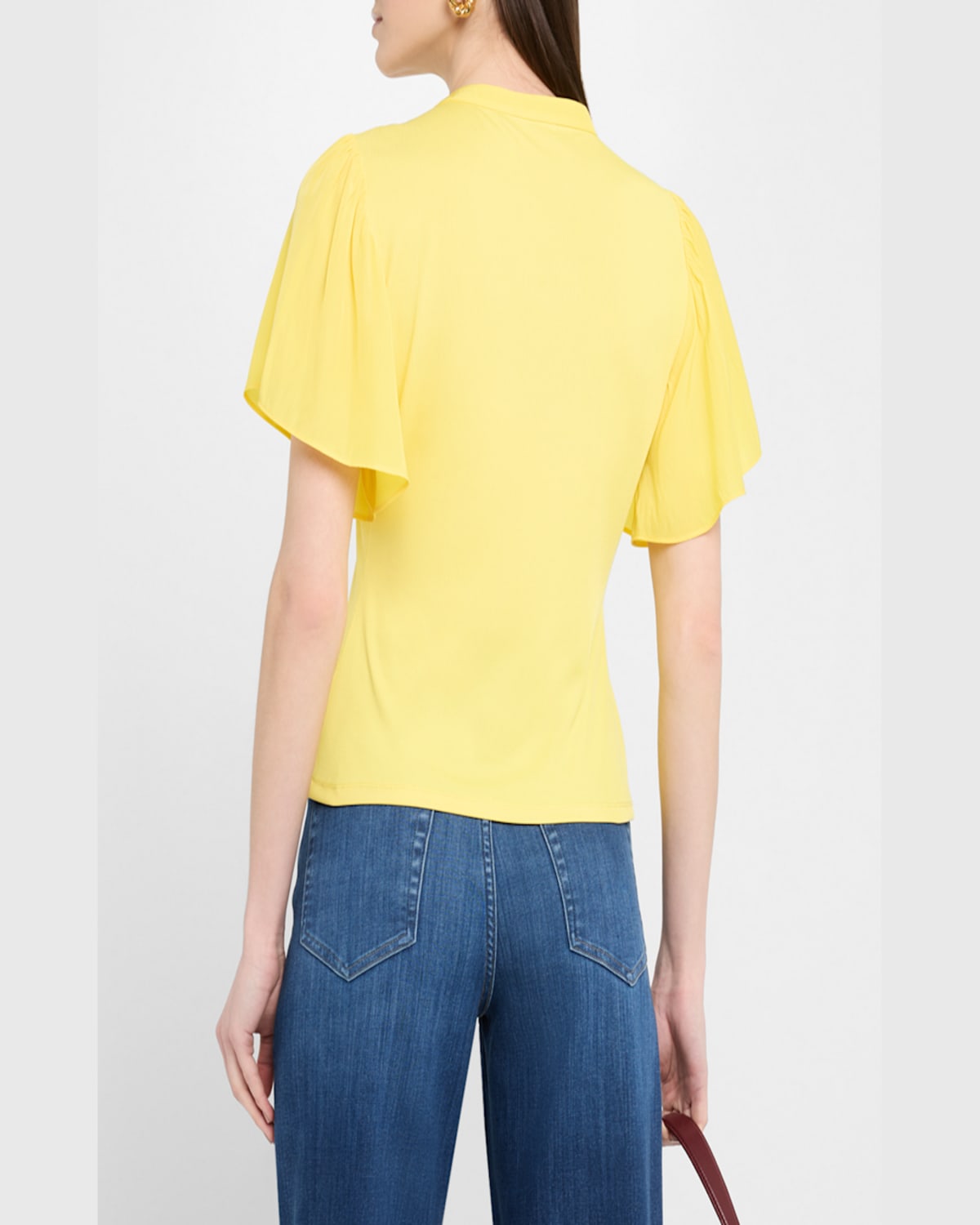 Shop Ramy Brook Colette Button-front Flutter-sleeve Top In Lemon Drop