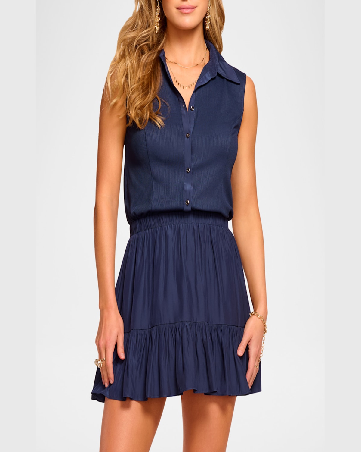 Shop Ramy Brook Odette Sleeveless Button-front Mini Dress In Spring Navy