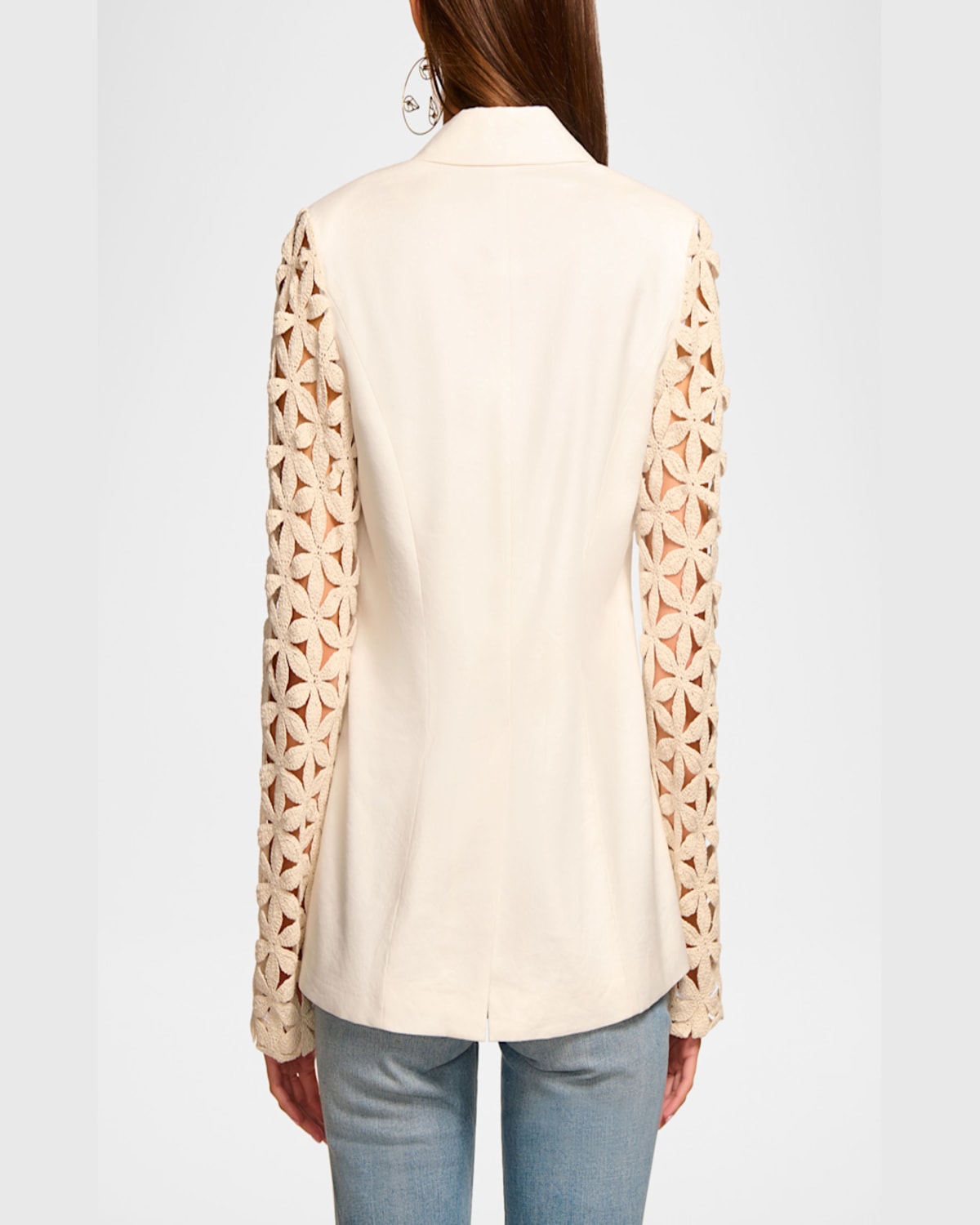 Ramy Brook Kelsey Cutout Sleeve Linen Blend Blazer In White Floral