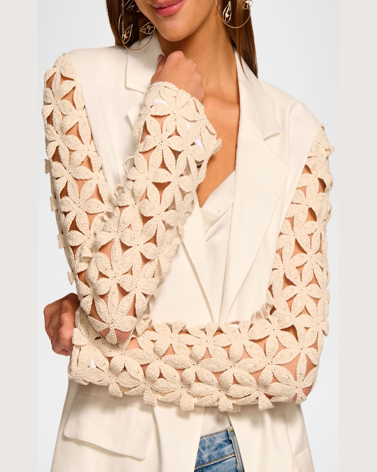 Ramy Brook Kelsey Cutout Sleeve Linen Blend Blazer In White Floral