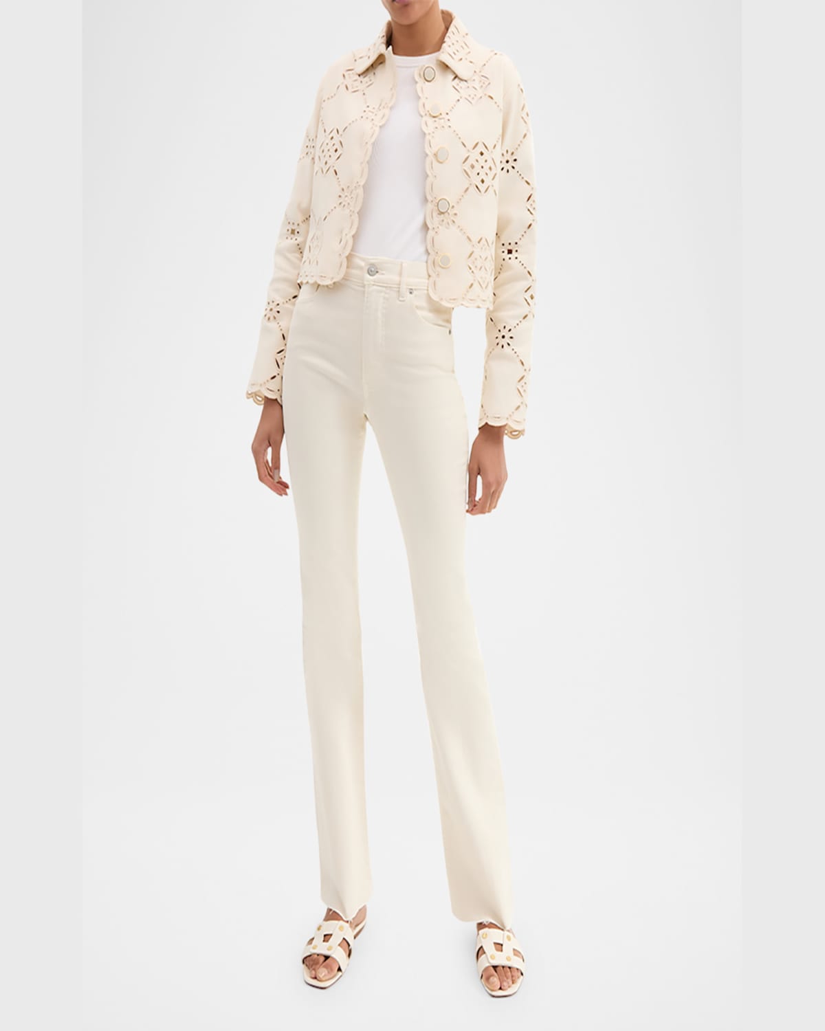 Veronica Beard Cameron Raw Hem Bootcut Jeans In Ecru