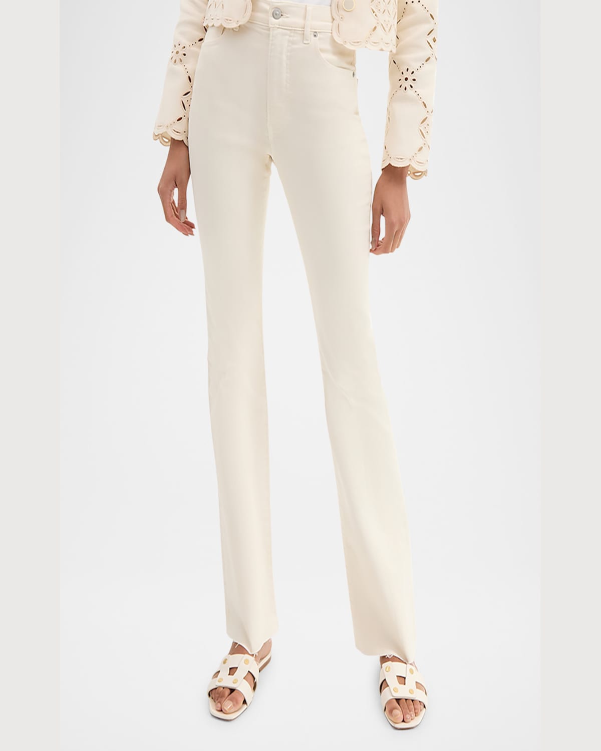 Veronica Beard Cameron Raw Hem Bootcut Jeans In Ecru