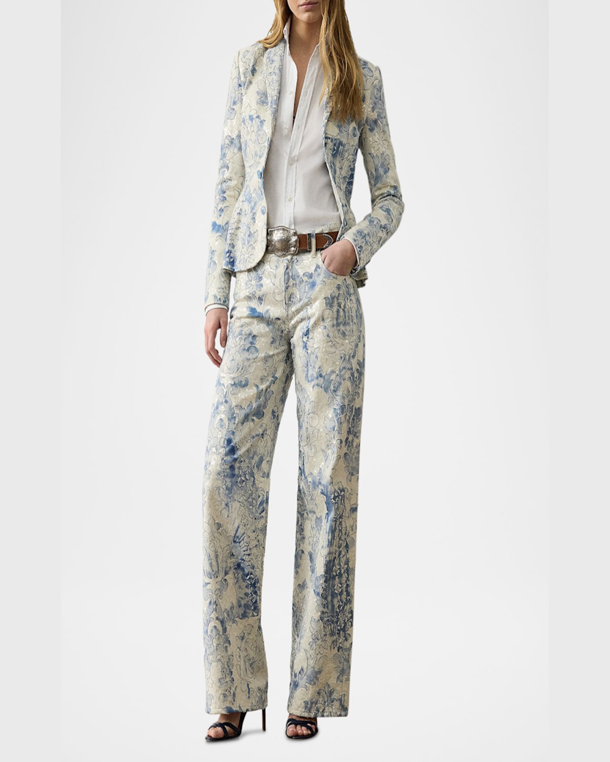 Ralph Lauren Amory Beaded Denim Single-breasted Jacket In Blue Mu