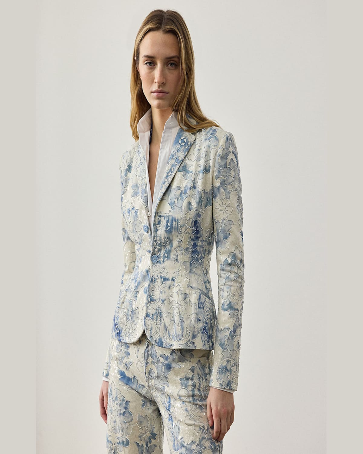 Ralph Lauren Amory Beaded Denim Single-breasted Jacket In Blue Mu