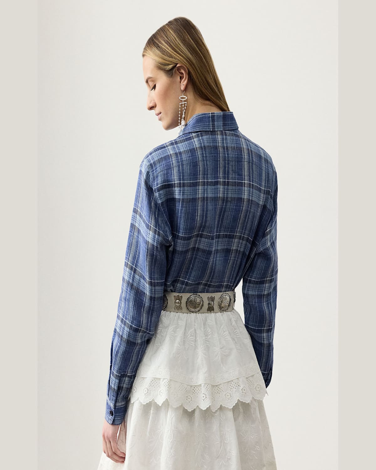 Ralph Lauren Darleen Plaid Chambray Button-down Shirt In Indigo Blu
