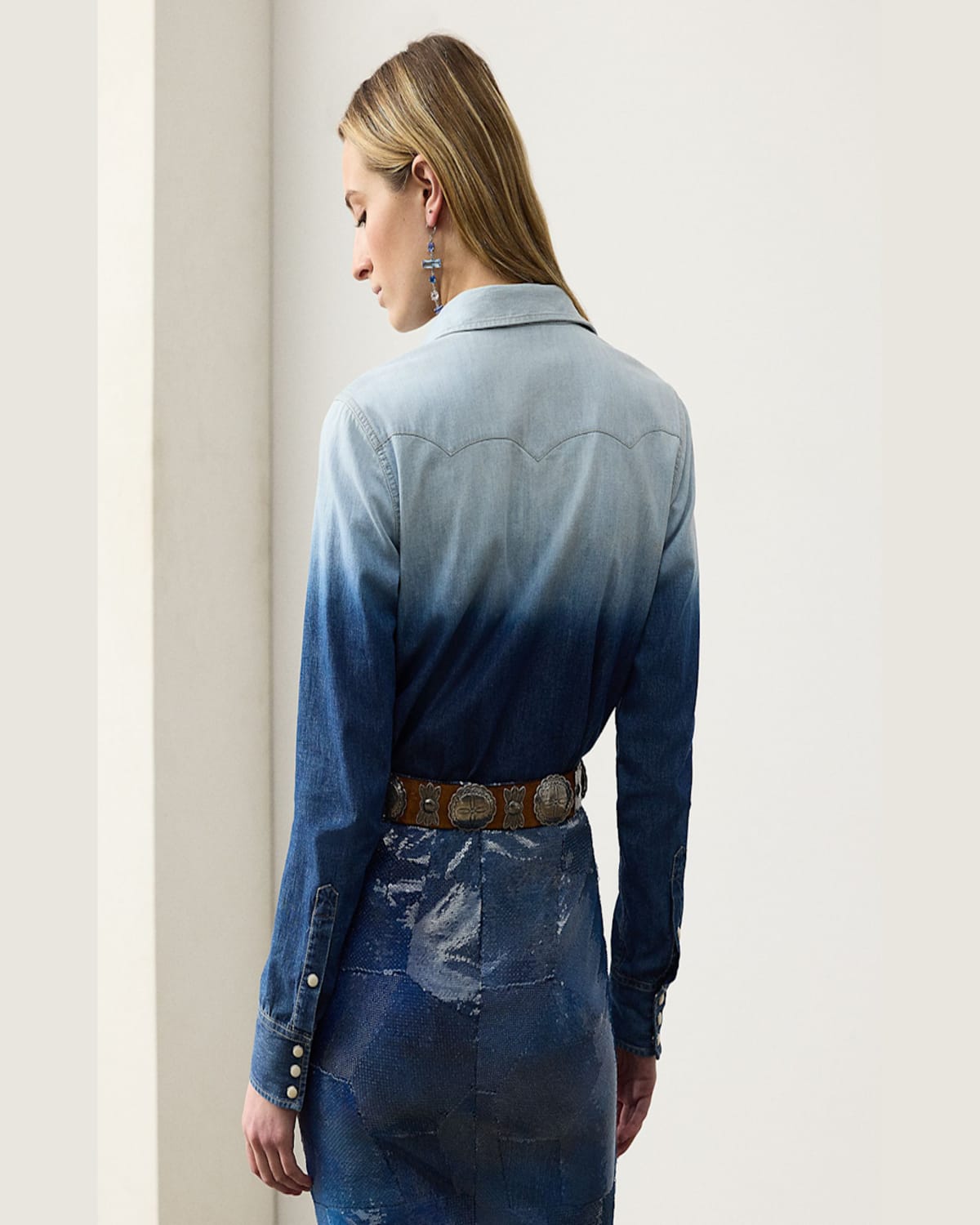 Ralph Lauren Payson Ombre Cotton Chambray Western Shirt In Indigo Blu